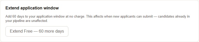 The Extend application window panel — shown here on a complimentary Evergreen account, so the real button reads "Extend Free"; a standard paying account sees "Extend — $49 for 60 more days" in the same spot