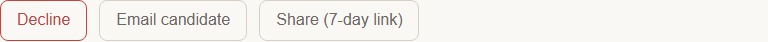 The top action bar's real current state on Charles's page: Decline, Email candidate, and Share — Advance has already happened, so that button is gone rather than showing a leftover success message